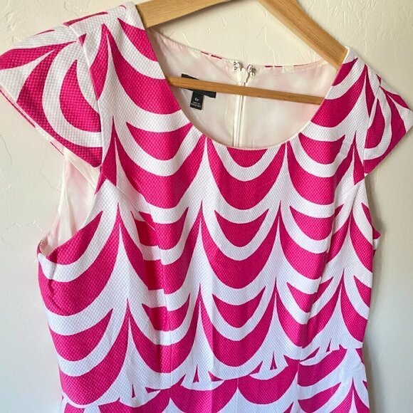TALBOTS Pink & White Textured Cap Sleeve Pleated Dress Size 6P Petite - Picture 4 of 9